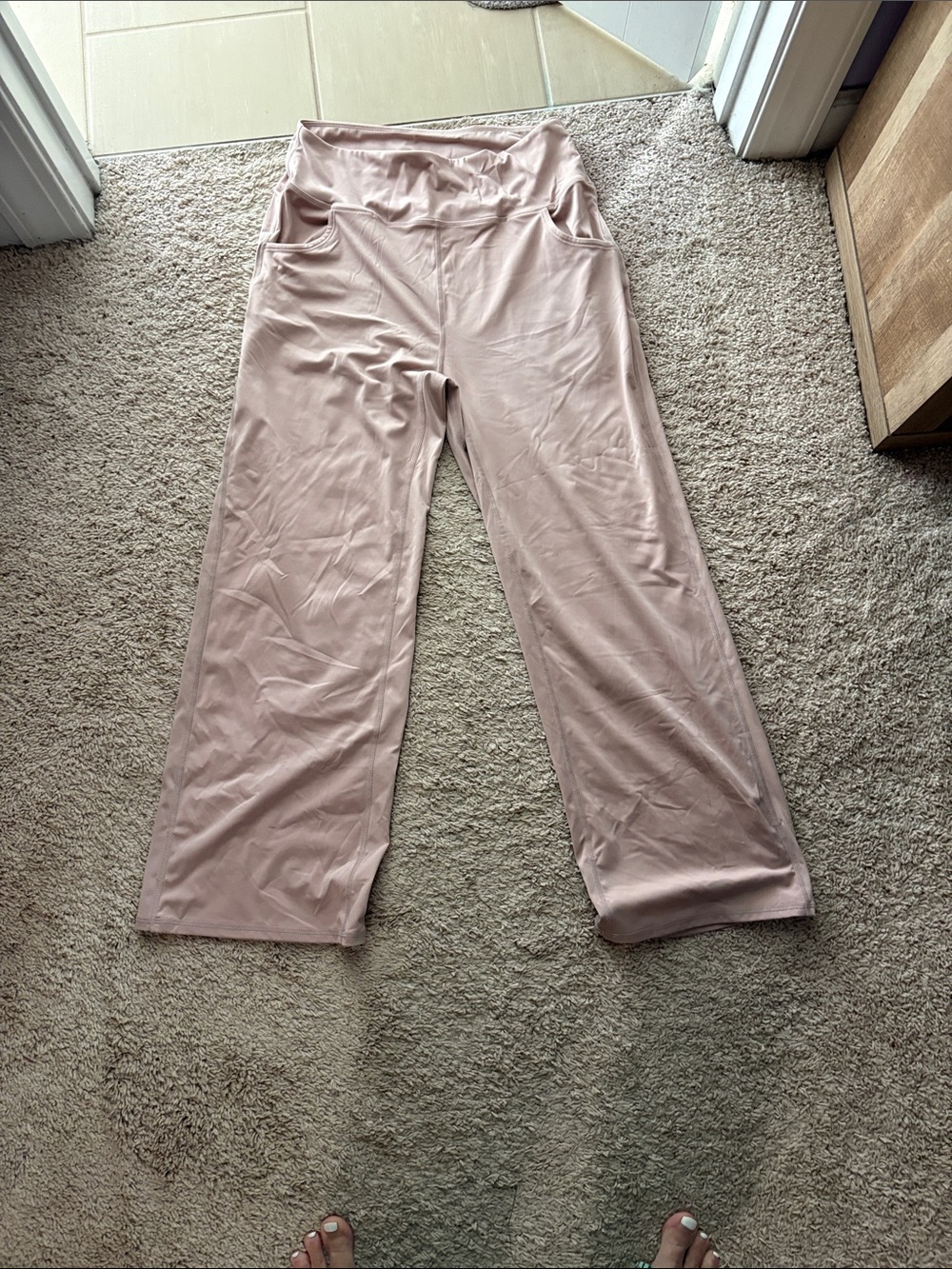 Wide-Leg High-Rise Lounge Pants in Blush
